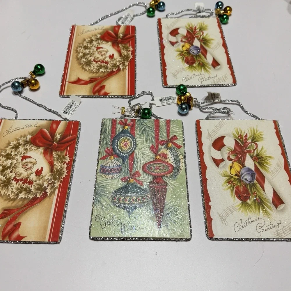 5 Lot Christmas Greeting Post Card Old Fashioned Tree Ornaments Greetings Art